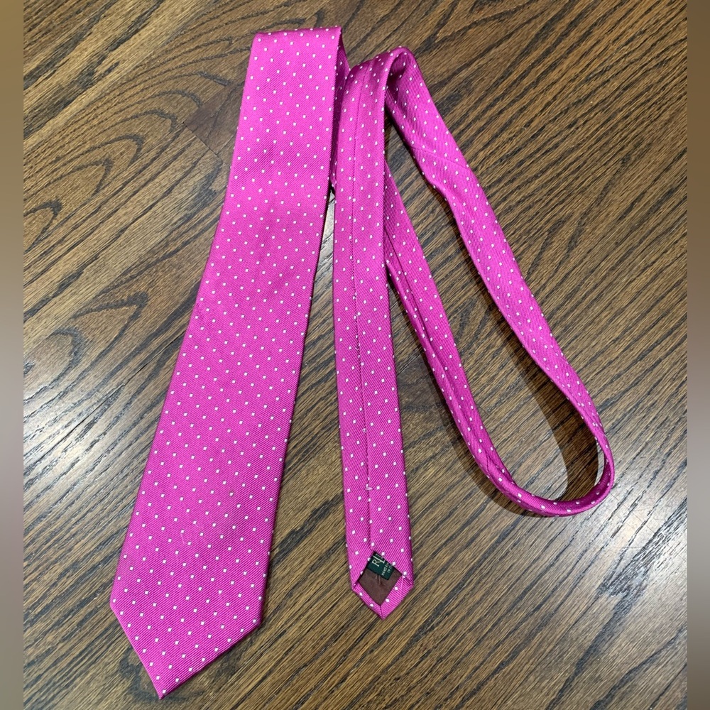 Vintage Lauren Ralph Lauren 100% Silk Tie Pink with Polka Dots Made in Italy